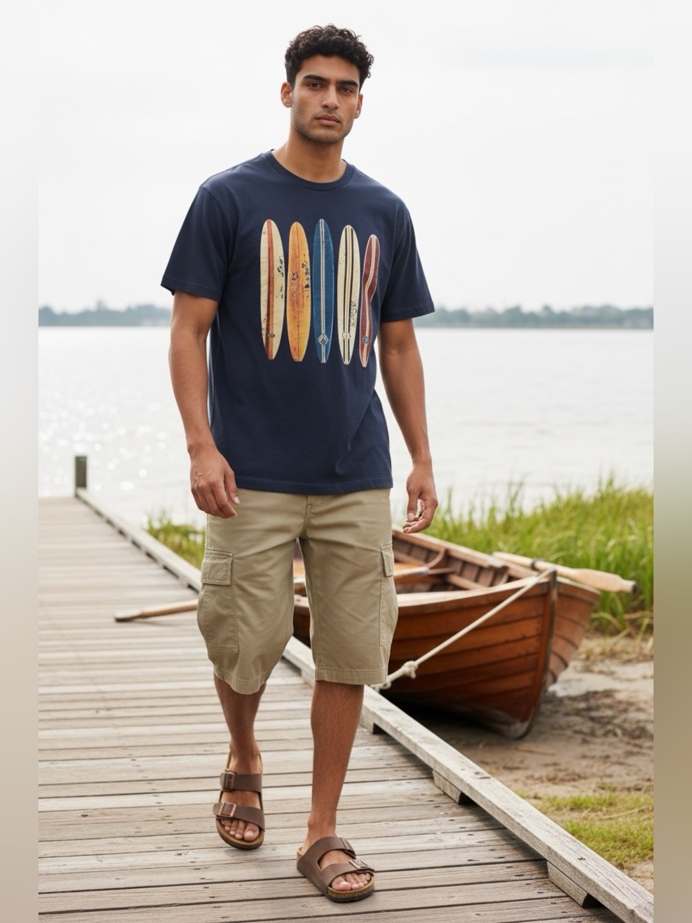 RIPZONE Retro Surfboards Motif Blue Tee Shirt